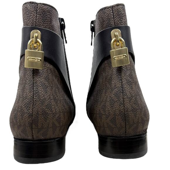 NEW Michael Kors Mira flat bootie leather logo brown padlock size 6M - Picture 4 of 5
